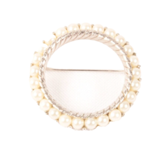 Vintage Crown Trifari Circle Wreath Faux Pearls 1-1/2 Inch Signed VGC - £14.25 GBP