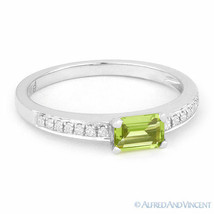 0.70ct Baguette Cut Green Peridot Gemstone &amp; Diamond 14k White Gold Promise Ring - £265.77 GBP