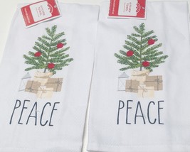 Christmas Tree Peace Pattern Kitchen Dish Tea Towel Set of 2 Cotton  - £8.53 GBP