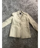 Oscar Piel Blazer Jacket Womens Small Beige Cream Genuine Leather Vintage - $67.68 CAD