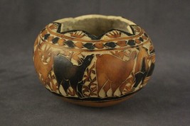 MODERN Art Hand Carved South American PERU Gourd Folk Art LLAMA Bowl Con... - £16.73 GBP