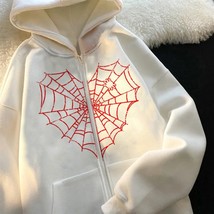 spider web print jacket y2k jacket loose new retro long sleeve fleece ja... - $82.15
