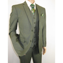 Men's VITALI Three Piece Suit Vested Sharkskin Sheen Vented M3090 Olive Green image 5