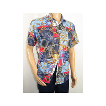 Men's Sports Shirt by MIZUMI Medallion Floral Printed Short Sleeves M647 Blue image 10