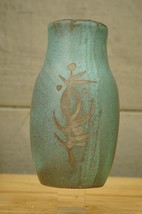 Studio Artisan Pottery Floral Vase Celadon Green &amp; Charcoal Abstract Cut... - $34.64