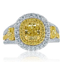 GIA 1.88 Carat Cushion Cut Natural Fancy Yellow Diamond Ring 18k Gold - £4,773.28 GBP