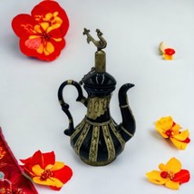 Antique Chinese Blue Cobalt Ornate Brass Design Teapot Porcelain - $148.50