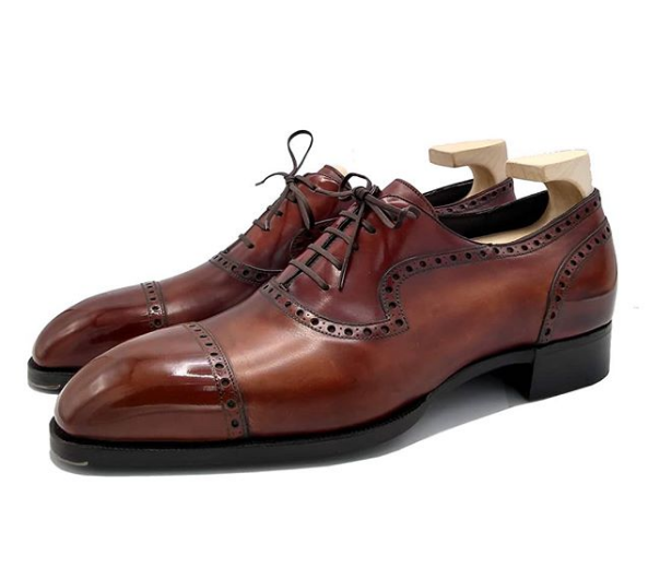Handmade men tan dress shoes, men luxury business bespoke shoes, brogue shoe men