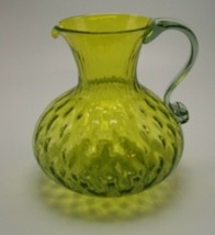 Empoli Italy Green Quilted Diamond Optic Glass Pitcher - $38.32