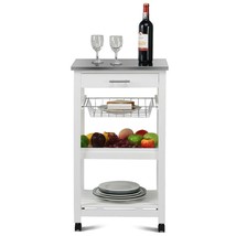 White Kitchen Cart with Storage Drawer and Stainless Steel Top - $3,879.87 MXN