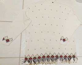 Vtg Beaded Tribal Aztec Western Sweater Pullover Tunic Off White Women&#39;s... - £23.67 GBP