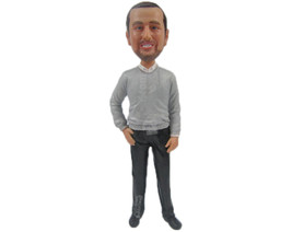 Custom Bobblehead Handsome Bearded Man In Formals With Hand Near His Paocket - L - £70.52 GBP