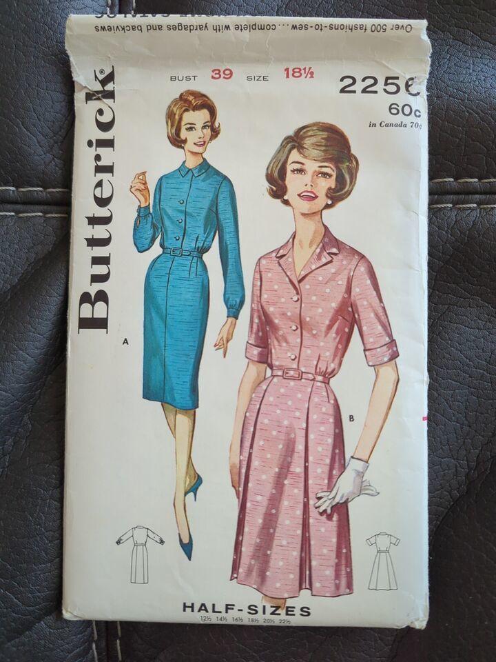 Vintage Butterick 2256 SLIM FULL-SKIRTED SHIRTDRESS Sewing Pattern Women Sz 18.5 - £14.84 GBP