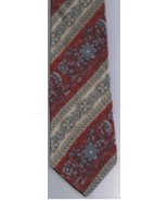 Van Heusen Necktie Wide Burgundy Gray Green Floral Stripes 100% Silk - $17.78