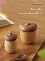 Gift box with a pair of walnut acorn toothpick holder and cotton swab ho... - £35.83 GBP