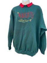 Vintage 90&#39;s  Tultex  Christmas Sweatshirt Naughty But Nice Grandma Green - £15.56 GBP