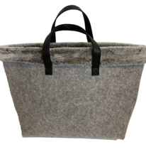 Gray Felted Tote with Faux Fur Trim and Black Leather Handles 21.5&quot; W x ... - $23.74