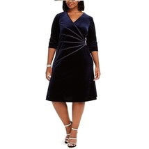 Connected Apparel Women Plus 20W Navy Blue Velvet Knee Length Dress NWT CV24 - £34.04 GBP