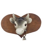 Cow Bull Head Wall Hanging Plaque Grey Bell Kitschy Farm Decor Heart - £117.94 GBP