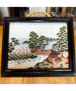 Vtg Cross Stitch Needlepoint Landscape Folk Art Japan Japanese Framed Co... - £46.07 GBP