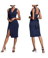 DRESS THE POPULATION Alessia Tie Waist Crepe Dress, Navy, Size Medium, NWT - €85,58 EUR