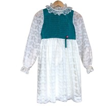 Vintage Green Lace Tutu style Balletcore Prairie Girl Long Sleeve Party Dress 14 - £29.24 GBP