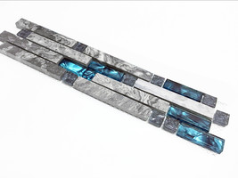 Glass Stone Backsplash Polished Gray Teal Mosaic Linear Wall Tile 3&quot;x12&quot;... - £20.69 GBP