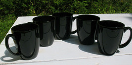 Corelle Corning Ware Stoneware Black 12 oz Coffee Tea Cup Set Of 5  Mugs - £10.38 GBP