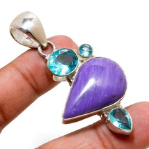 Russian Charoite Swiss Blue Topaz Gemstone Ethnic Pendant Jewelry 2.50" SA 9002 - $6.49