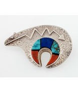 Vintage Navajo Spirit Ours Broche Avec Multicolore Incrusté Main Fabriqu... - $168.81