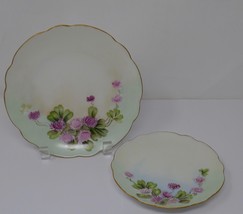 Bavaria Hand Painted Pink Purple Flowers Gold Trim Plates Signed by A. W... - £23.97 GBP