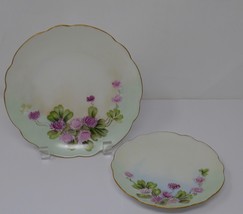 Bavaria Hand Painted Pink Purple Flowers Gold Trim Plates Signed by A. W... - £23.12 GBP