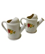 Lot 2 Mini Porcelain Watering Can 3&quot; White Yellow Pink Roses Gold Trim V... - £12.57 GBP