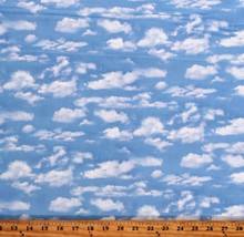 Cotton Clouds Cloudy Sky Skies Nature Blue Fabric Print by Yard D786.14 - $12.95