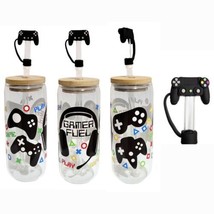 Gamer Video Game Clear Glass Tumbler Cup 20 oz UV DTF Black Design Glass Straw - £17.11 GBP
