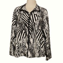 Allison Daley Petite Animal Print Zip-Up Jacket Black &amp; White PL/G - $21.51