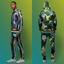 Men’s Fashion Grey Green Yellow Camouflage Tracksuit - £77.11 GBP