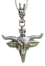 Baphomet Pendant Necklace Devil Satan Goat Head Red Eyes Pentacle Gothic Chain. - £10.23 GBP