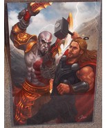Avengers Thor vs God Of War Kratos Glossy Art Print 11x17 In Hard Plasti... - £19.71 GBP
