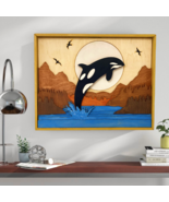 WALL WOOD SCULPTURE WHALE JUMPING FROM THE WATER - $139.99