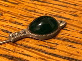 Antique Victorian Stick Pen Emerald Green Stone Fishson Silverite - $29.65