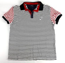 Nautica Mens Polo Shirt XL White Blue/Black Red Short Sleeve Two Tone St... - £19.40 GBP