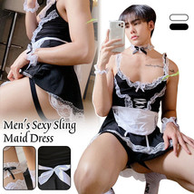 Gay Men Sissy Girl Maid Cosplay Dress Bow Lace Short Apron Dress Maid Outfit - £14.46 GBP+