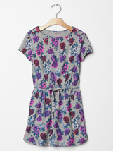 New Gap Kids Girls Gray Floral Print Rose Boatneck Cap Cotton Sleeve Dress Sz 12 - $24.74