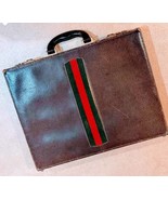 Gucci Vintage brown Leather Red Green Stripe Briefcase Italy Case Authentic