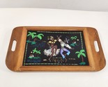 Dried Butterfly Wing Serving Tray Samba Dancers Palm Trees Wood Vtg Brazil - $48.19