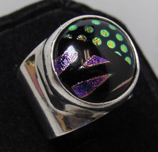 925 Sterling Silver Foiled Glass Foil 3/4&quot; Wide Ring Sz 7.75 Band 13.6g ... - $39.59