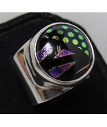 925 Sterling Silver Foiled Glass Foil 3/4&quot; Wide Ring Sz 7.75 Band 13.6g ... - €34,32 EUR