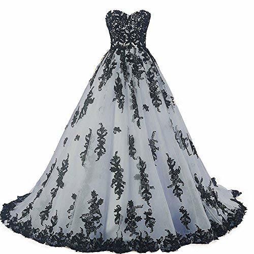 Vintage Gothic Black Lace Ball Gown Long Prom Dresses Wedding Gowns Silver US 10