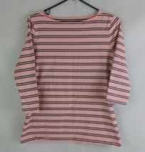 Merona Women&#39;s 3/4 Sleeve Peach Shirt With Black Stripes Size Large - £10.84 GBP
